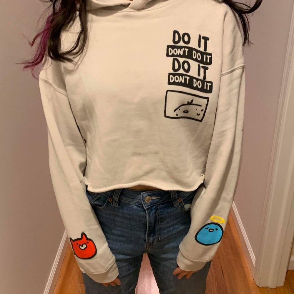 ohmonah cartoon angel devil cropped hoodie